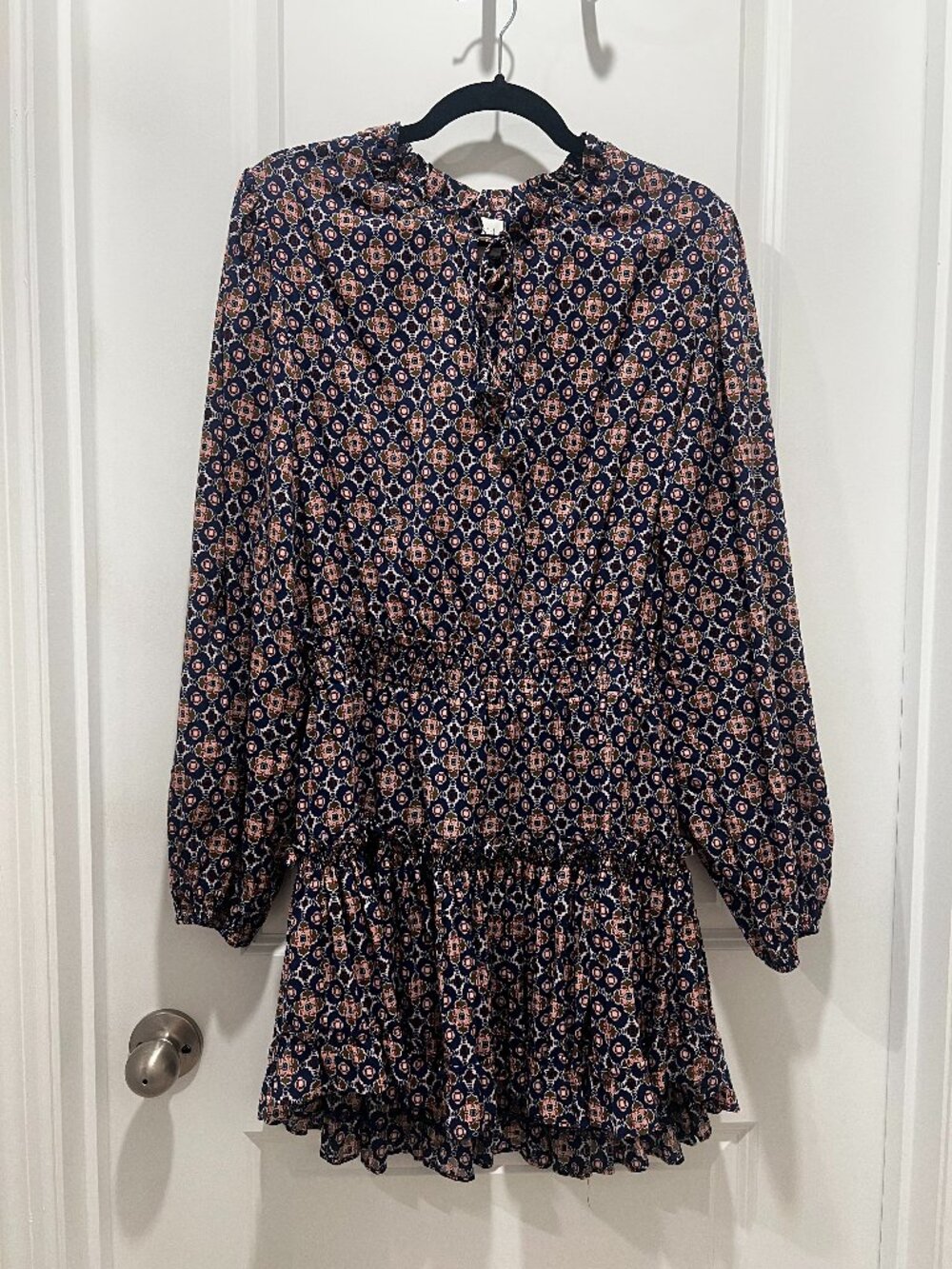 MISA Los Angeles Navy Floral Ruffle Mini Dress Size M